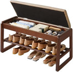 Aibiju Shoe Rack Bench with Cushion, 2 Tiers Wood Shoe Bench with Flip-Top Storage, 31.5in Shoe Rack for Entryway, Hallway, Walnut Color YD-WD061B by Aibijusolidwoodfurniture