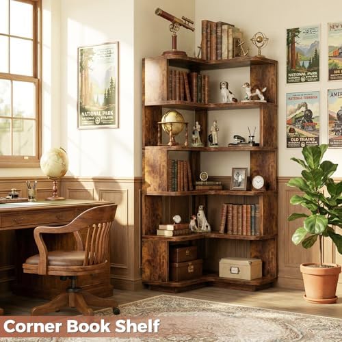Besiost Corner Book Shelf, 6-Shelf Corner Bookshelf for Small Corner Spaces - Image 7