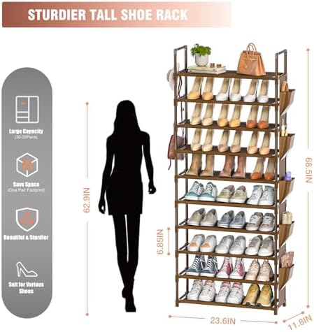 LUKYTOWER Tall Shoe Rack - 10 Tier Shoe Organizer 30-35 Pairs Boot Storage - Image 3
