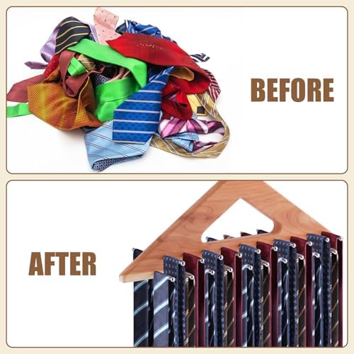 Leinuosen 2 Pack Cedar Tie Organizer Wooden Neck Tie Hook Organizer Storage up to 40 Ties Convenient Storage for Neckties, Belts, Hats - Image 5