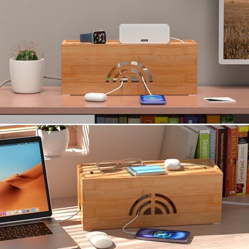 Pezin & Hulin Bamboo Cable Management Box, Power Strip Organizer, Large - Image 3