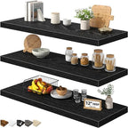 QEEIG 12" Deep Floating Shelves for Wall (Black, Set of 3, 35.4" x 12") by QEEIG