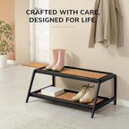 Anji Mountain Heavy Duty Waterproof Wooden Shoe Storage Mat Organizer/Boot Storage Tray Multi Use for Entryway with Coir, Tan and Khaki Insert, 2 Tier, Fits 6 Pair (36.5" Wide) - Image 5