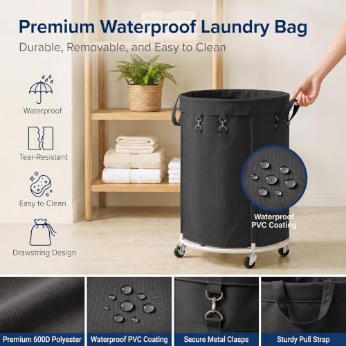 150L Large Capacity Rolling Laundry Basket Hamper with Wheels, Clothes hamper and Removable Bag for Home, Laundry Room, Bedroom, Bathroom, Apartment, Dorm - Image 5