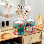 Fustylead 4 Pack Cute Cat with Sunglasses in The Pool Qtip Holder Dispensers, Plastic Apothecary Jar Bathroom Accessories Set for Cotton Ball, Swab, Round Pads, Floss - Image 5