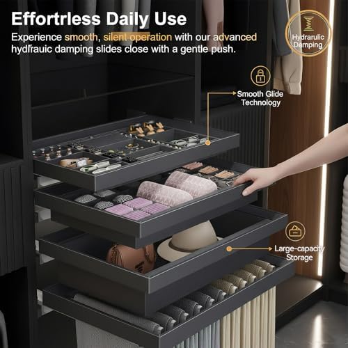 Luxury Pull Out Underwear Organizer for Closet - Lined with Lychee-Textured Leather, Modular Bra & Sock Storage Drawer, Soft Close Silent Rails, Adjustable Width Wardrobe Drawer for Lingerie & Ties - Image 3