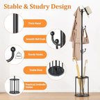 Coat Rack Freestanding, Hat Rack Hall Tree Coat Hanger Umbrella Stand for Entryway, Black Coat Rack with Umbrella Holder, Tree Stand Corner Hall Tree Rack for Hat, Umbrella, Purse, Bag, Clothes - Image 3