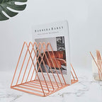 EASEPRES 9 Slot Magazine Rack Book Record Holder, Desktop Iron Storage Rack Bookshelf Multifunction Triangle File Organizer Sorter for Decor Home Office, Rose Gold Pack of 2 - Image 2