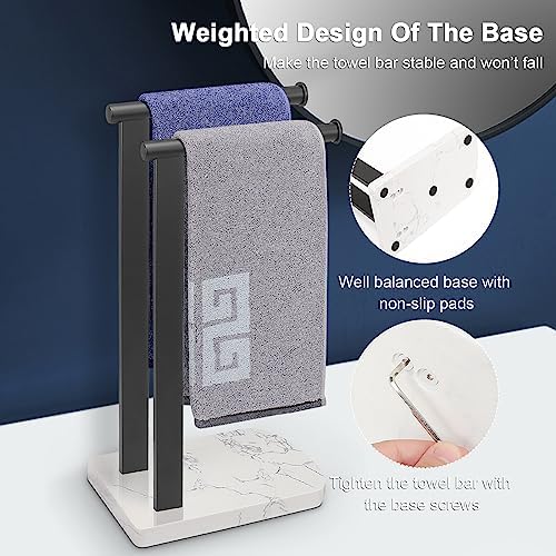 NearMoon Hand Towel Holder with Balanced Marble Base, SUS304 Stainless Steel Stand Towel Ring L Shape Hand Towel Rack Free-Standing Towel Bar for Bathroom Kitchen Countertop (Double Rod, Matte Black) - Image 4