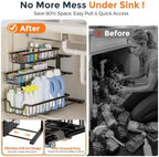 Under Sink Organizer, 2-Pack 3-Tier Height Adjustable Thickened Metal Pull out Cabinet Organizer Shelf, Slide out Storage Drawer Rack for Bathroom Kitchen Pantry Home Laundry Organization (Black) - Image 3