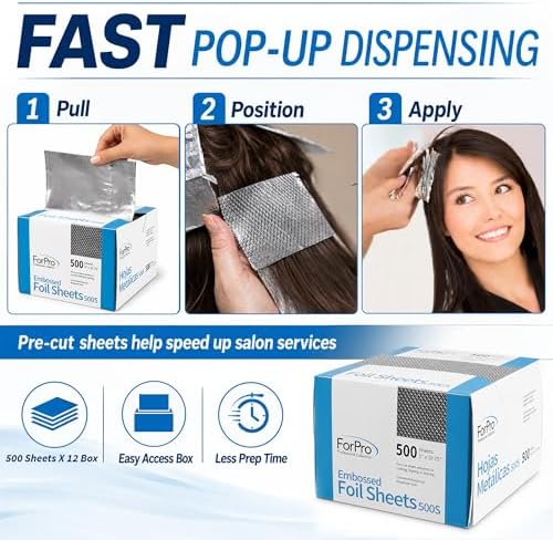 ForPro Professional Embossed Pop-Up Hair Foil Sheets for Salon Hair Color & Highlights, Pre-Cut Aluminum Foils, Non-Slip Embossed Texture, 5" W x 10.75" L, 500-Count (Pack of 12) - Image 5