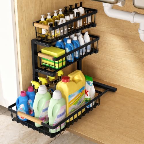 Three-Tier Under Sink Organizer Kitchen Bathroom, Grid, 1 Pack by HELLKOPF