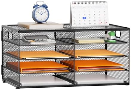 Marbrasse 5 Tier Desktop Literature Organizer, Mesh Paper Organizer Desk Organizers, File Sorter Mail Center Paper Storage Cabinet Classroom Keepers Mailbox for Office Home School, Black by Marbrasse