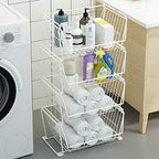 PUSDON 4-Tier Large Stackable Wire Storage Baskets with Wheels, Metal Rolling Utility Cart Organizer, Produce Basket for Kitchen Pantry, Floor Shelf, Classic White - Image 3