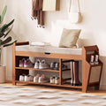 PETKABOO 39.4" Bamboo Shoe Rack Bench, 3-Tier Entryway Bench with Thick Cushion, Flip-Top & Side Storage, Holds Up to 550 LBS for Hallway, Living Room, Bedroom by PETKABOO