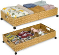 Under Bed Storage Containers with Wheels, 31.5” Large Handwoven Rattan Rolling UnderBed Storage Bins, Tool-free Assembly Natural Under The Bed Organizer Drawers for Bedroom, Sheets Clothes Blankets by Gvztxoe