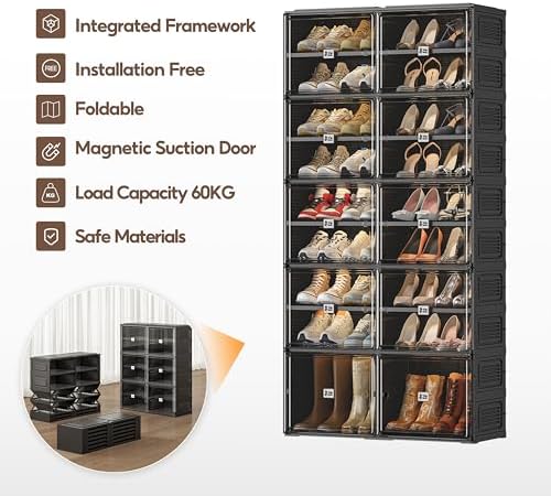 Vipbox Shoe Rack Organizer Cabinet for Closet Entryway,Clear Shoe Storage Boxes Stackable Sneaker Storage with Door Easy Assembly Black Shoe Cabinet with Lids Large 9 Tiers 36 Pairs - Image 5