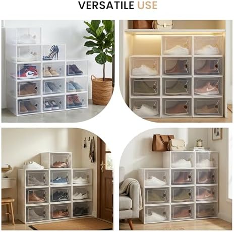 HealSmart 15-Pack Large Shoe Storage Boxes, Stackable Plastic Shoe Organizer with Lids, Large Shoe Rack & Storage Containers for Closet, Under Bed, Entryway, White - Image 5