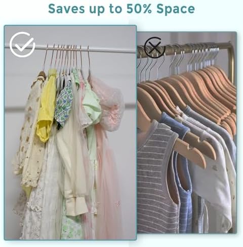 14 Inch Velvet Kids Hangers -50 Pack Durable & Non-Slip Closet Organizers for Big Kids & School-Age Children, 0.2" Ultra Slim Space-Saving Design with 10 Hanger Clips & 360° Rose Gold Hook, White - Image 5