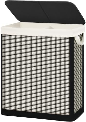 STO STO 2 Section Laundry Hamper with Lid, 140L Steel-Frame Double Laundry Hamper with Removable Washable Liner, Breathable Large Laundry Basket for Bedroom, Bathroom, Laundry Room, Dorm, Closet by STOSTO