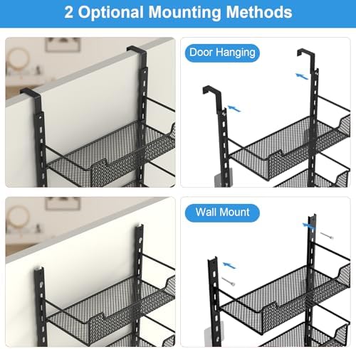 VyGrow 12.3" W Narrow Over the Door Pantry Organizer, 8-Tier Over the Door Organizer with Adjustable Basket, Pantry Door Organization for Pantry Kitchen Storage Room Spice Rack, Black - Image 4