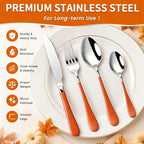Orange Silverware Set with Expandable Drawer Organizer for 6-24 Piece Stainless Steel Flatware Set with Spoons, Forks, Knives, Heavy Duty Mirror Polished for Home/Kitchen/Restaurant (Orange-Silver) - Image 3