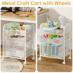 Yociyoga 3 Tier Rolling Cart with Drawers,Pantry Storage Cart with Wheels,Under Desk Storage Cart for Small Space,Pantry Floor Organizers and Storage,Metal Load-Bearing Utility Craft Cart,White - Image 3