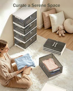 23QT Stackable Storage Bins with Lids and Wheels, 4 Tier 92QT Foldable Plastic Storage Drawers with Magnetic Doors, 4 Pack Collapsible Closet Organizer for Bedroom Office, Clear Gray - Image 3
