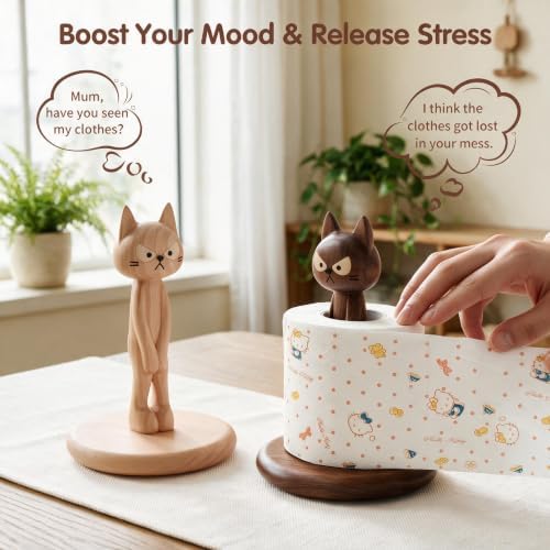 Wooden Toilet Paper Holder Funny Rustic Countertop Bath Tissue Roll Holder - Image 3