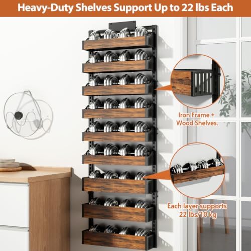 Over the Door Pantry Organizer: Pantry Organization and Storage with Hanging Basket - 9-Tier Metal Spice Rack Adjustable Shelves for Kitchen Bedroom Bathroom & Laundry Room Black - Image 5