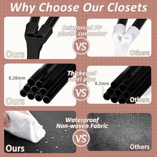 Wardrobe Closet, Quick and Easy Assembly, Gray Portable Closet - Image 3