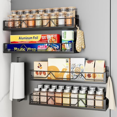 16.9 Inch Large Capacity Magnetic Spice Rack for Refrigerator Black, 5 Pack by Mystozer