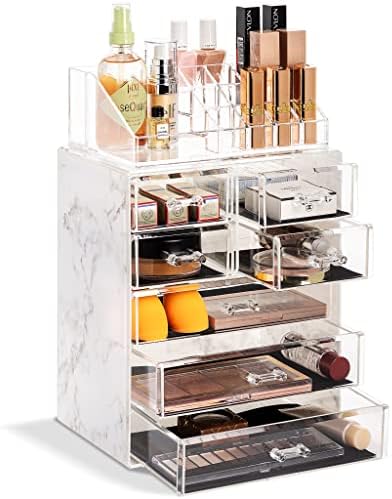 Sorbus Makeup Organizer, 7-Drawer Acrylic 2-Piece Set (Marble Print) by Sorbus