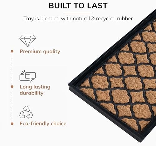 Anji Mountain Heavy Duty Waterproof Rubber Shoe Storage Mat Organizer/Boot Storage Multi Use for Entryway with Coir, Tan and Black Trellis Insert, Fits 4 Pair (46.5" Wide) - Image 3