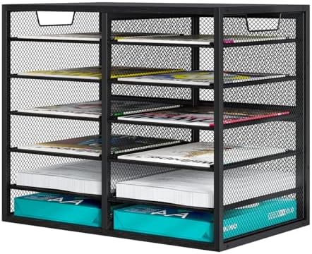 PAG Mass Mail Holder, Adjustable Countertop Literature Organizer, Student Mailbox, Desktop Bill Paper Organizer, 12 Compartments, Black by PAG-Mass