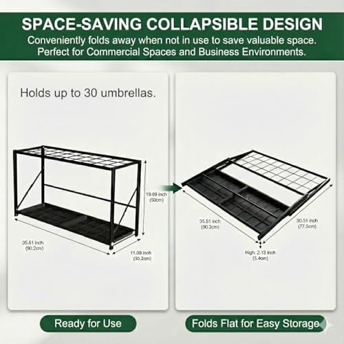 Folding Umbrella Storage Stand Rack Holder Organizer Free Standing Industrial Umbrella Rack for Entryway Home Commercial Office Hotel Entry Hallway Patio Décor with Removable Drip Tray - Image 3