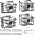 Wall Basket with Label Plate & 5 S-Hooks –4 Pack Hanging Wire Basket for Organizing, Wall Storage for Kitchen, Bathroom, Pantry, Laundry, RV – Hanging Wall Basket, Metal by X-cosrack
