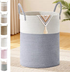 100L Extra Large Tall Cotton Rope Laundry Basket with Handles, Grey by SunNewt