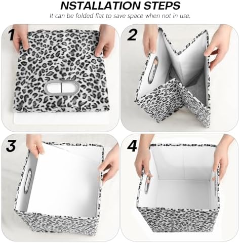ANMINY Leopard Cheetah Print Storage Cubes Bins, Velvet, Gray, 13Inch 2PCS - Image 6