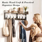 Delamu 29" Large Coat Rack Wall Mount with Shelf, 4 in 1 Shelf with 11 Hooks, Wooden Key and Mail Holder for Wall for Entryway, Living Room and Bedroom, Brown - Image 4