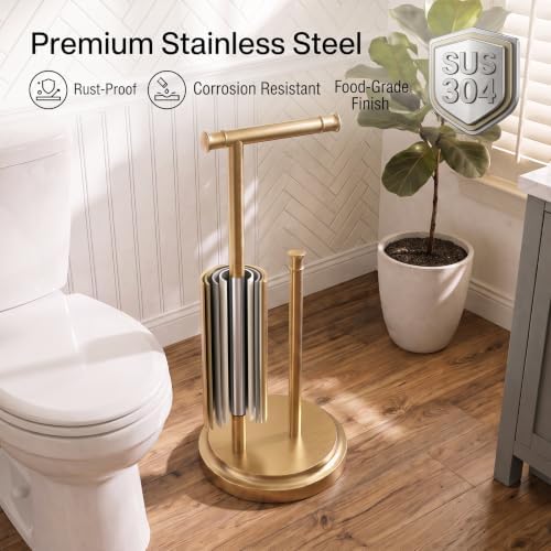 Hoimpro Toilet Paper Holder Stand Bathroom Free Standing Brushed Gold - Image 5