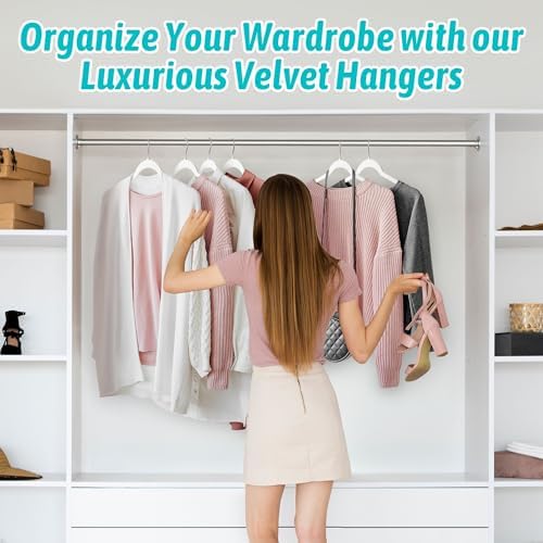 Sishynio Velvet Hangers 50 Pack, Non-Slip Slim Felt Clothes Hangers White - Image 7