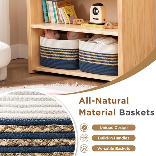 UBBCARE 1 Pack Baskets for Organizing, Woven Storage Baskets for Toys and Towel, Rectangle Cotton Rope Basket with Handles, 14''L x 8''W x9''H, Navy Blue - Image 3