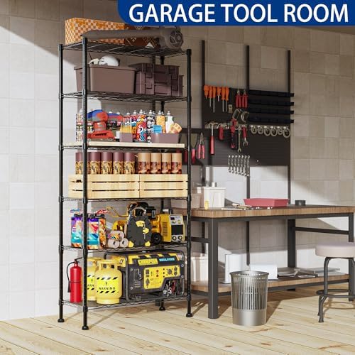 REGILLER 6-Wire Shelving Metal Storage Rack Adjustable Shelves,Standing Storage Shelf Units for Laundry Bathroom Kitchen Pantry Closet(Black,14.1" D x 30" W x 80" H) - Image 2