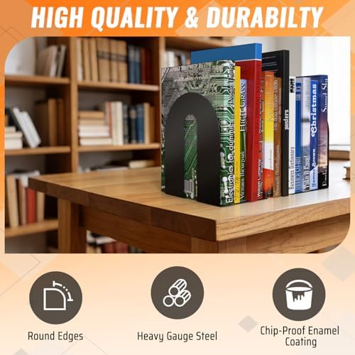 10-Inch Heavy Duty Bookends,Heavy Weighted Bookends for Bookshelf (2 Pairs) - Image 3