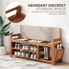 PETKABOO 39.4" Bamboo Shoe Rack Bench, 3-Tier Entryway Bench with Thick Cushion, Flip-Top & Side Storage, Holds Up to 550 LBS for Hallway, Living Room, Bedroom - Image 3