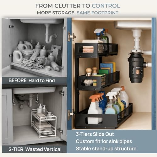 3-Tier Under Sink Organizer, Pull-Out Drawers, 2-Pack Black - Image 3