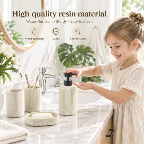 MRAXEL Beige Bathroom Accessory Set 4 Pieces, Toothbrush Holder Set, Resin - Image 5