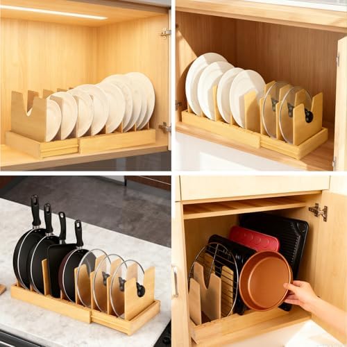 Expandable Bamboo Pot and Pan Organizer Under Cabinet, Holding Rack - Image 2
