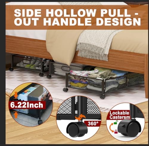 Under Bed Storage Containers,2 Pack Foldable Underbed Storage Containers with Handles and Wheels,Folding Bed Shoes Clothes Organizer,Easy Assembly Underbed Storage for Toy ,Bedding,Bedroom(Black) - Image 3